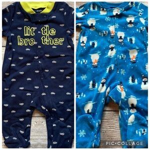 Carter’s Little Brother and Fleece Snowman Coveralls Bundle NWT Boys Size 3 mo
